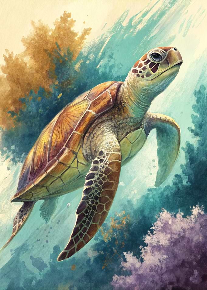 Sea Turtle Swimming Underwater