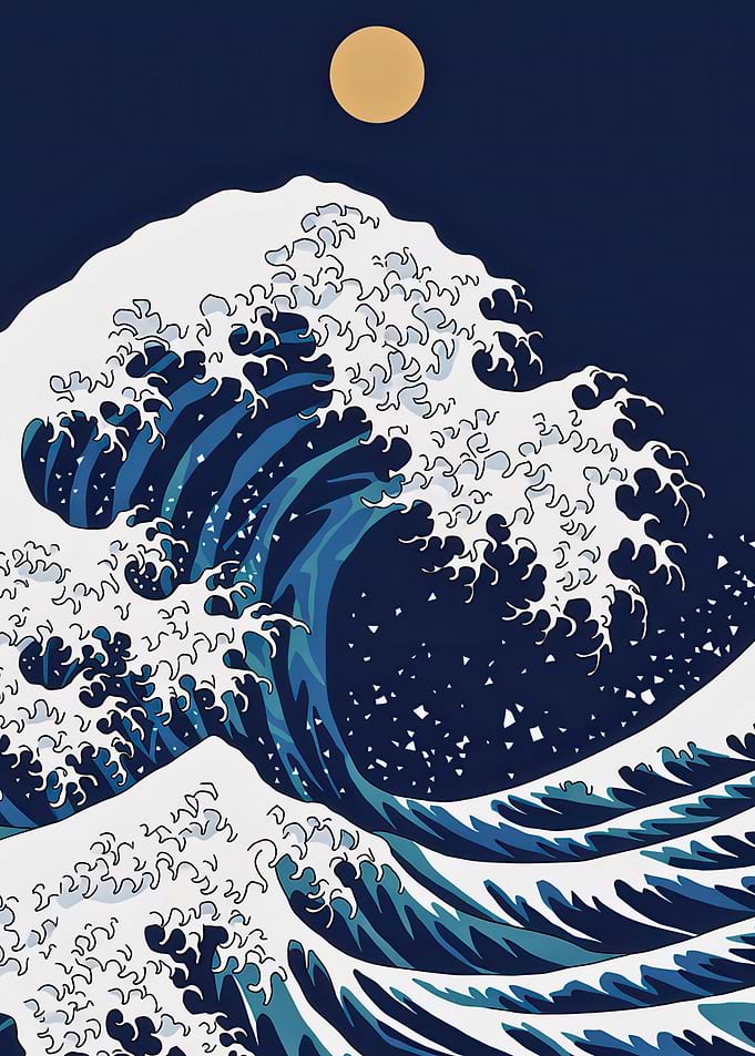 Ocean Wave Under Golden Moon