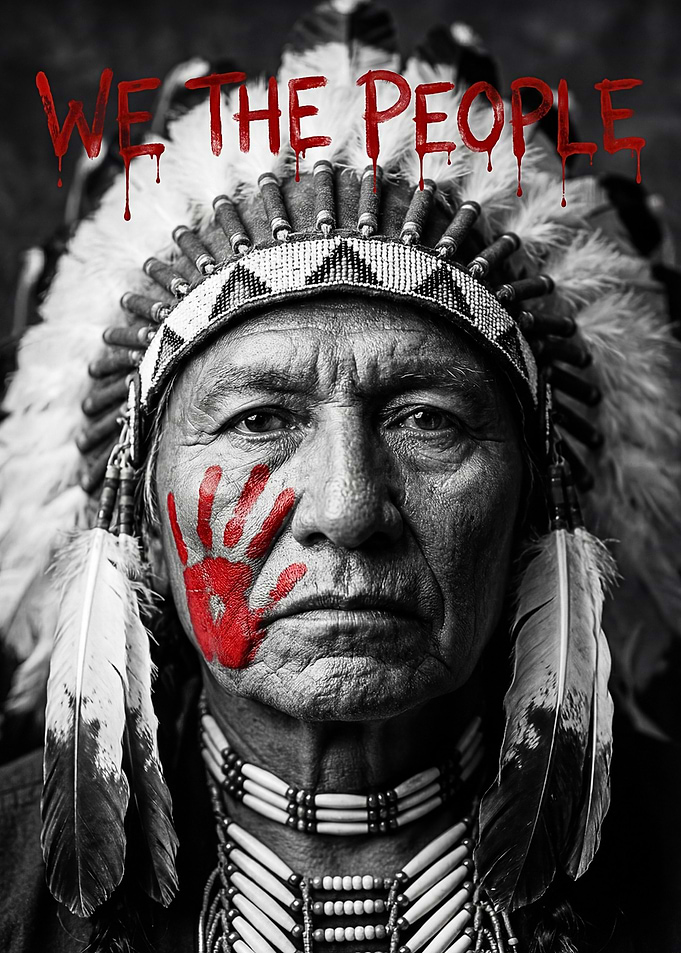 Native American Chief with Handprint