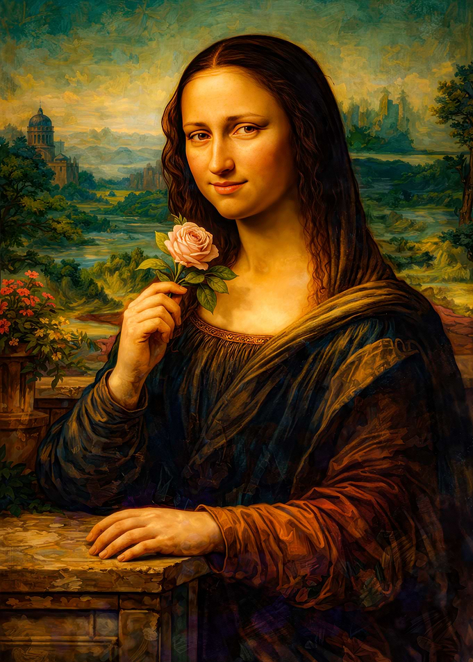 Mona Lisa Holding a Rose
