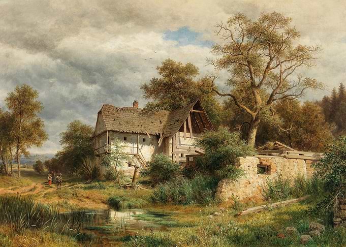Rustic Mill by a Stream