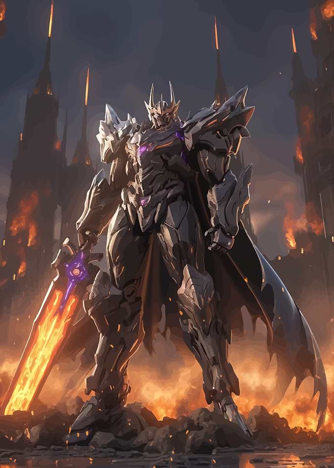 Dark Knight with Fiery Sword