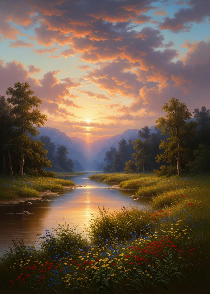 Serene River at Sunset