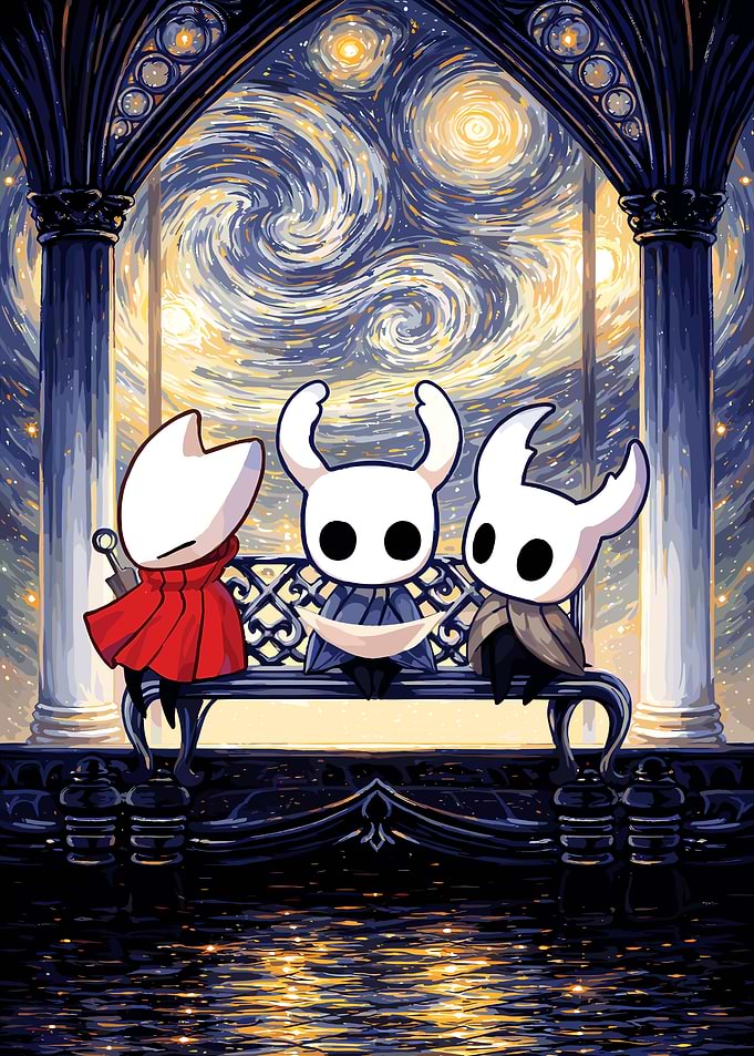 Hollow Knight characters in Van Gogh style