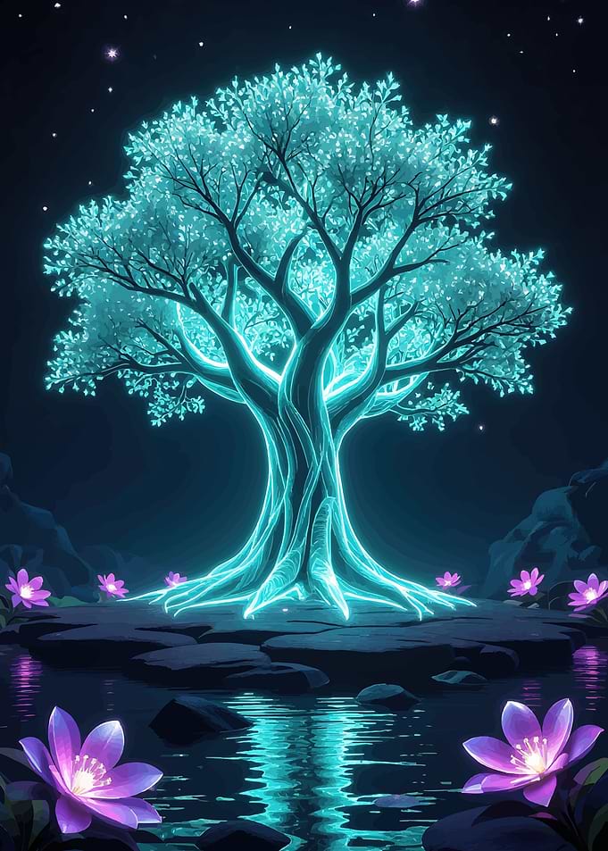 Glowing Fantasy Tree by Water