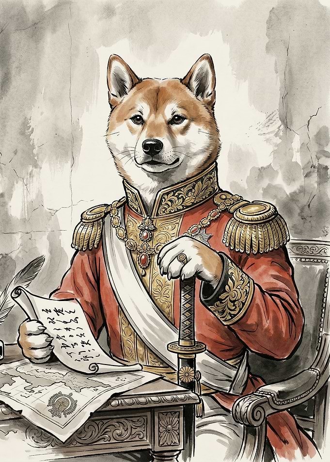 Shiba Inu in Military Uniform with Sword