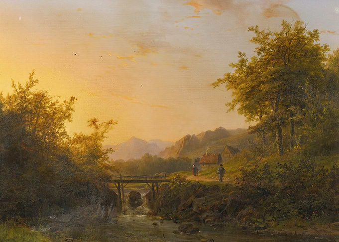 Pastoral Landscape with Figures and Bridge