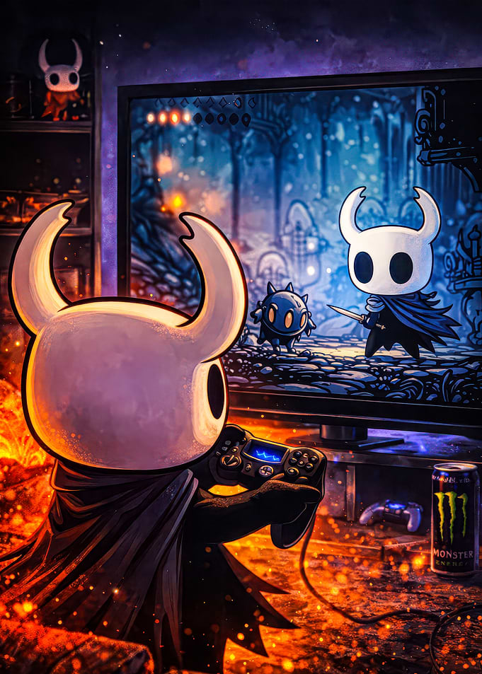 Hollow Knight Character Playing Video Game