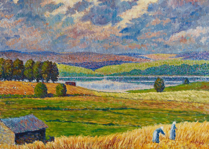 Impressionist Landscape with Farmers