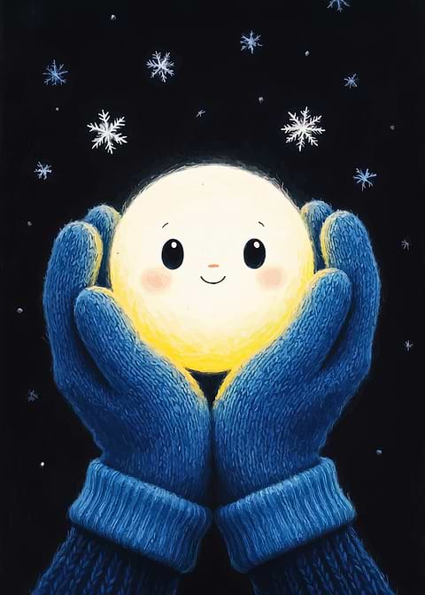 Cute Moon Character in Winter