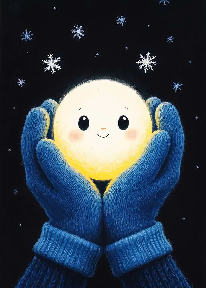 Cute Moon Character in Winter