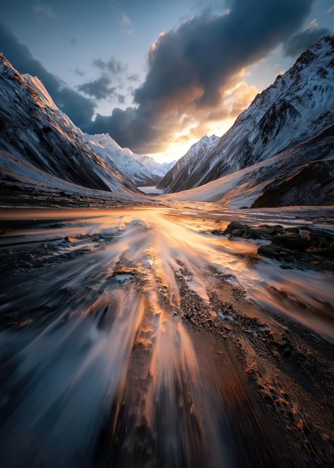 Dramatic Mountain Valley Sunrise