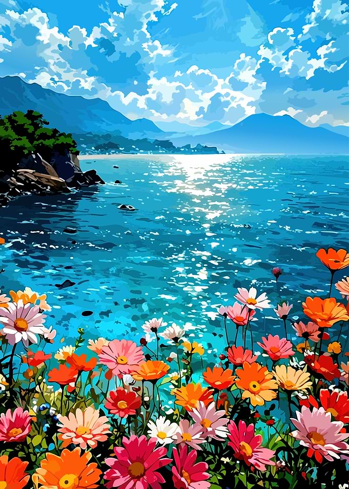 Vibrant Flowers by the Sea
