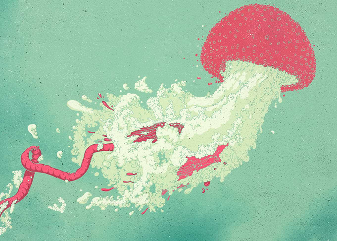 Jellyfish with tentacles and splash