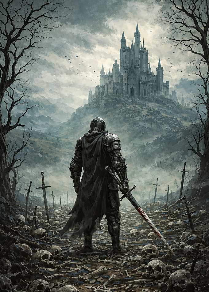 Knight in a desolate landscape