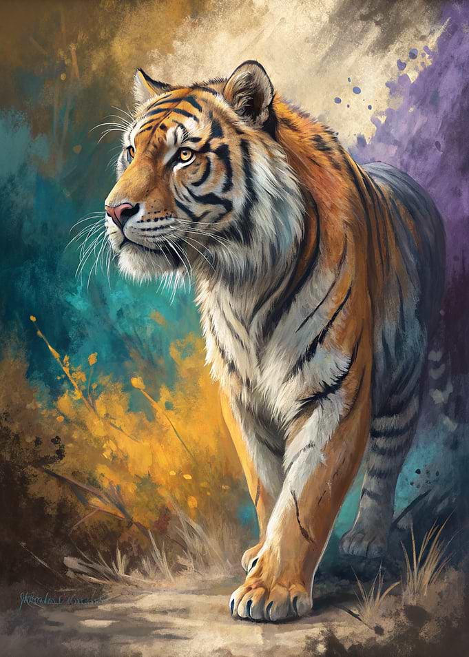 Majestic Tiger in Abstract Background