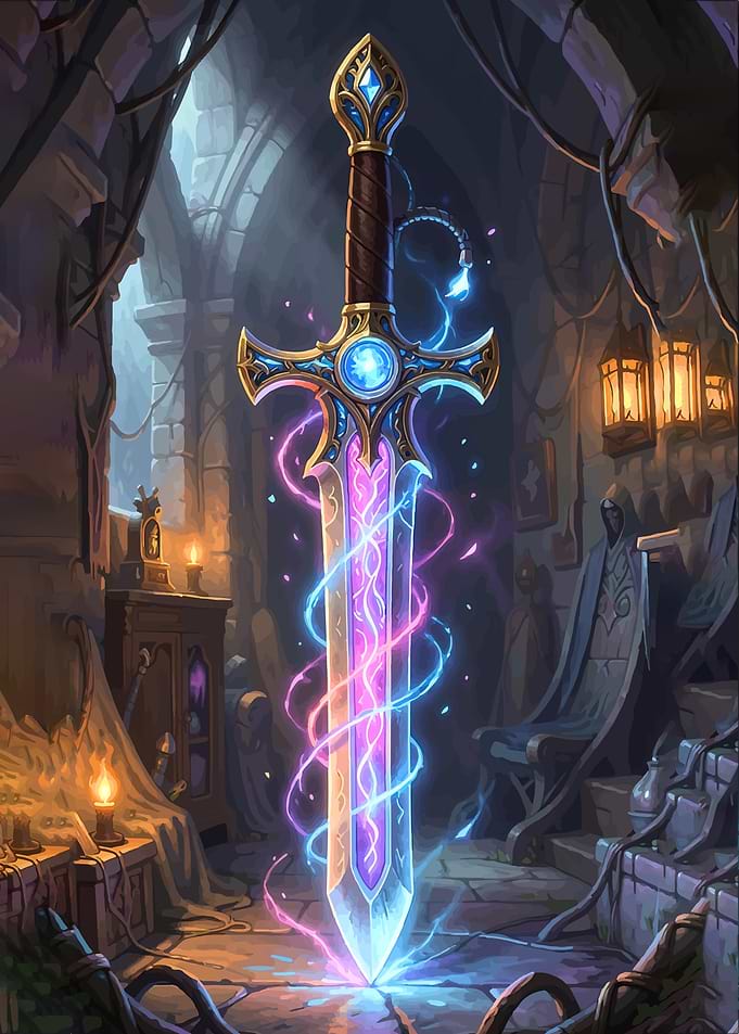 Enchanted Sword in Ancient Chamber