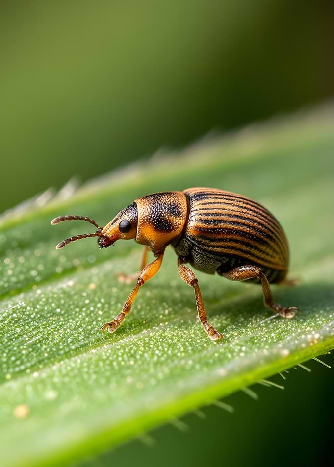 Macro shot of a beetle on a leaf