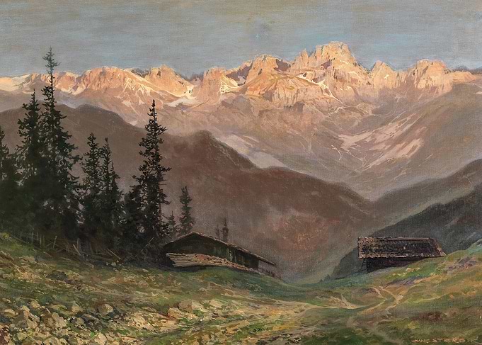 Alpine Landscape with Mountain Huts