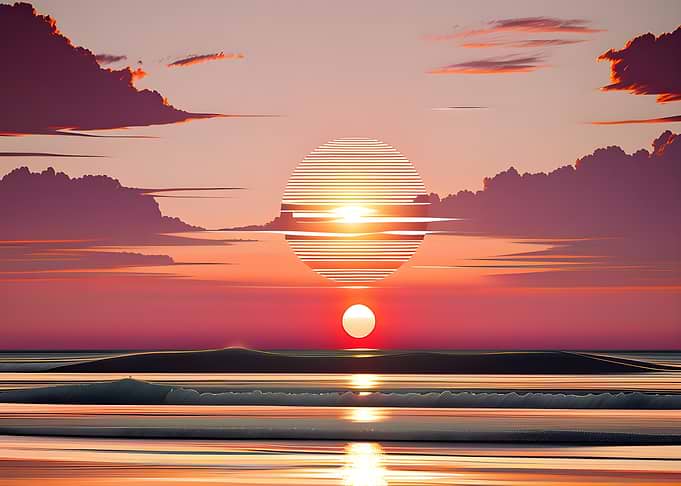 Beautiful Retro Sunset Over Ocean