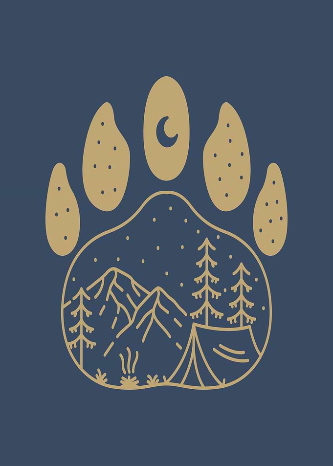 Bear Paw Print Camping Scene