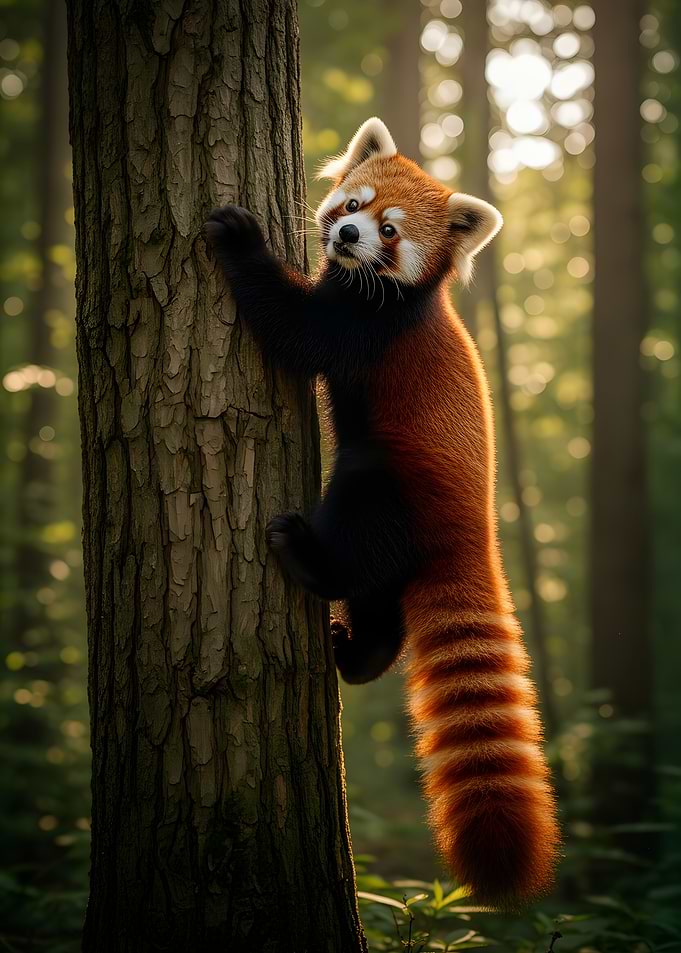 Red Panda Climbing a Tree