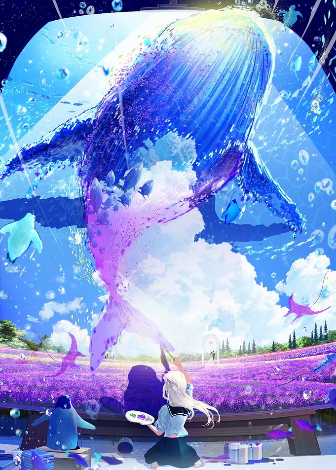 Whale Painting in Lavender Field