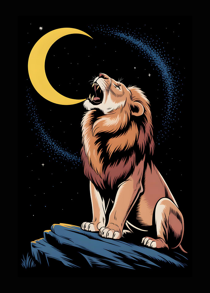 Lion howling at the moon