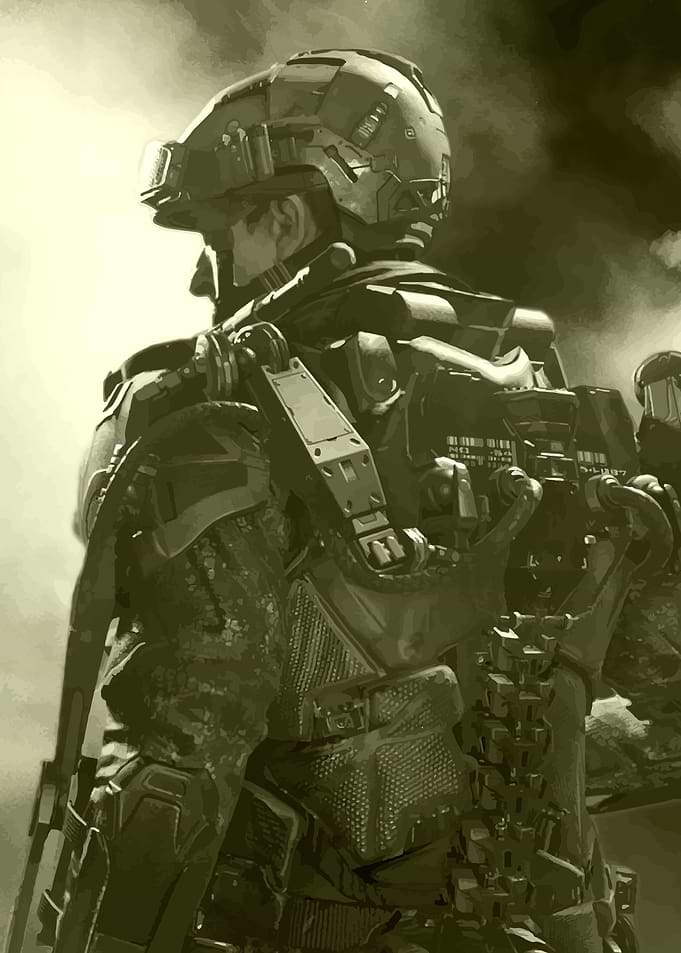 Soldier in advanced exoskeleton