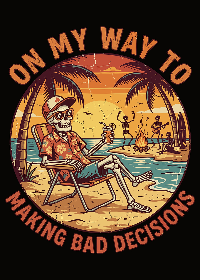 Skeleton on beach making bad decisions