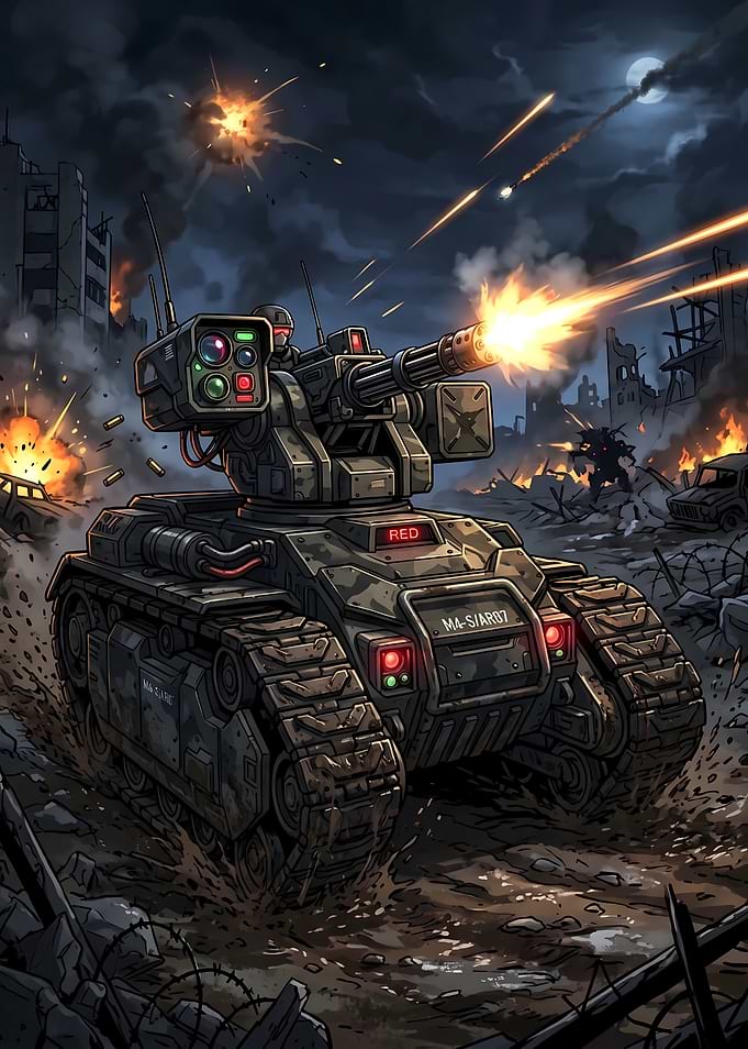 Futuristic Tank in War Zone