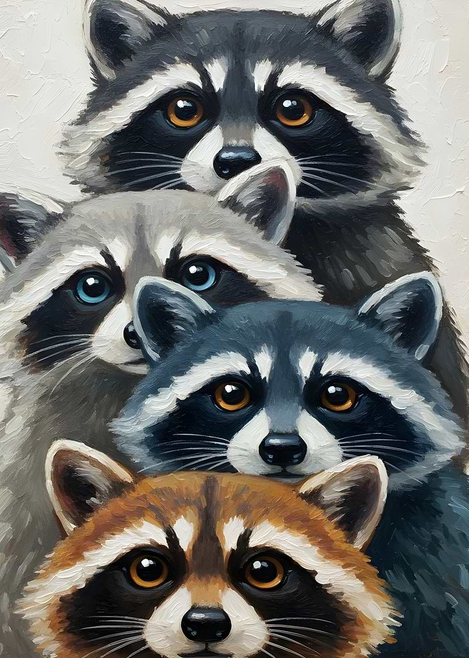 Four Raccoons in a Stack
