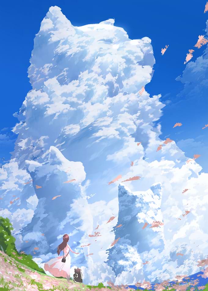 Girl and Cat with Cloud Cats