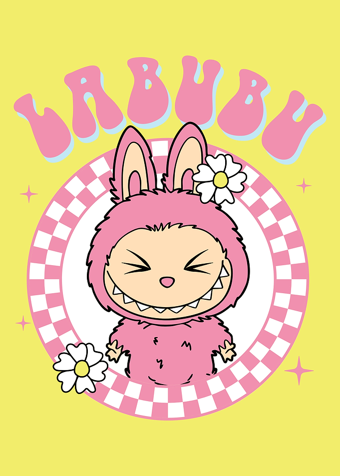 Cute Pink Labubu with Flowers