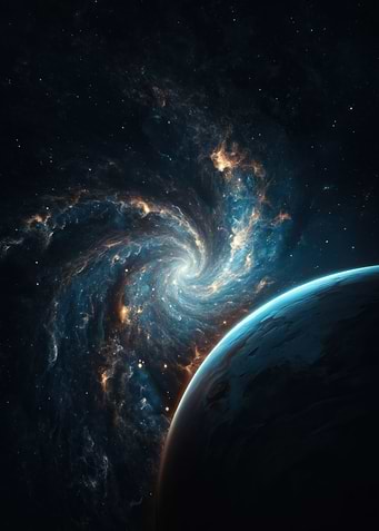Swirling Galaxy and Planet