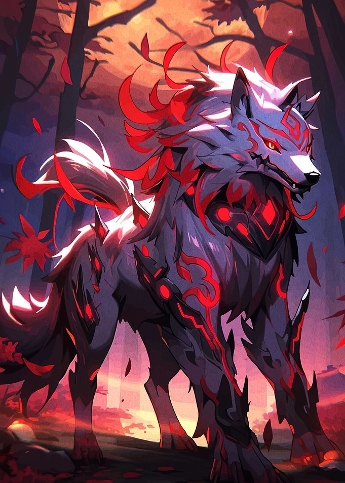 Mythical Wolf with Red Markings