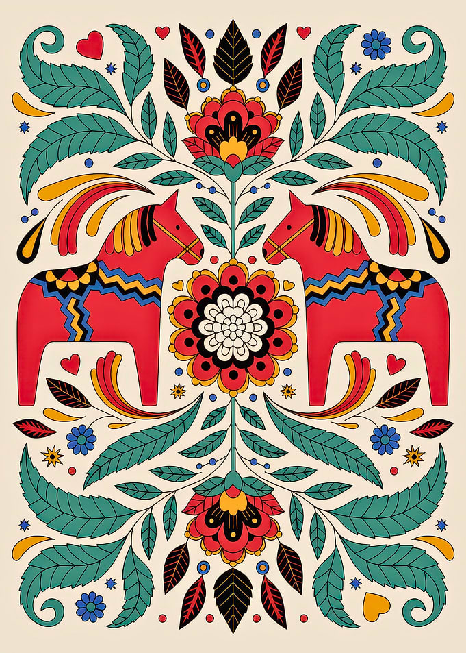Folk Art Red Horses Symmetry