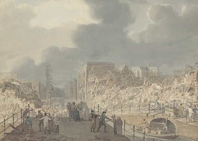 Destruction and aftermath in a city
