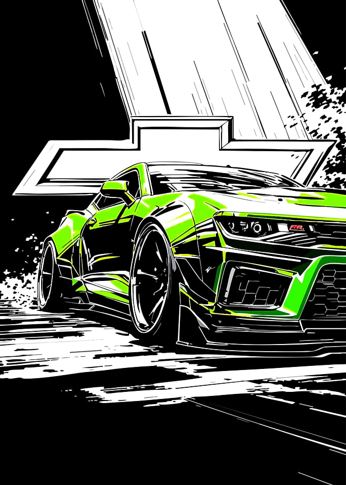 Green Chevrolet Camaro with Chevrolet Logo