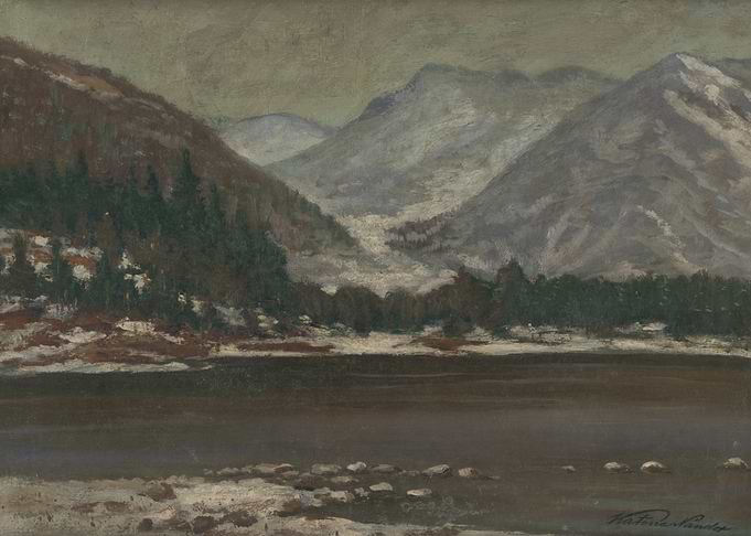 Winter Mountain Lake Landscape Painting