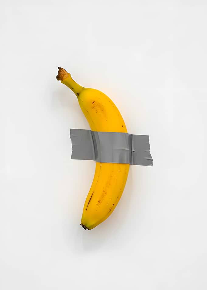 Banana Taped to White Background