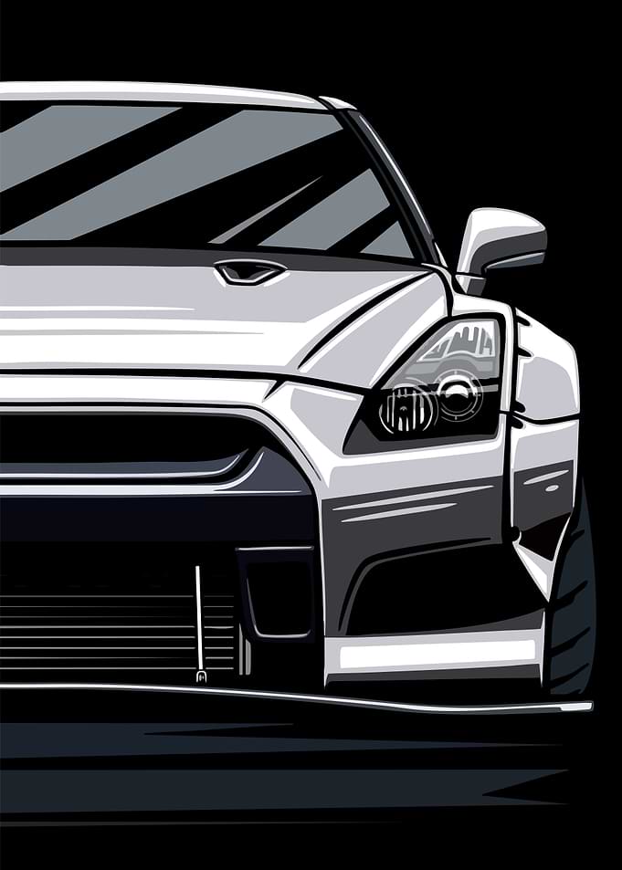 Nissan GT-R Front View Illustration
