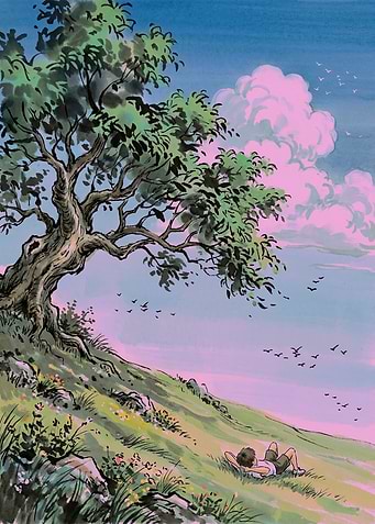 Boy relaxing under a tree
