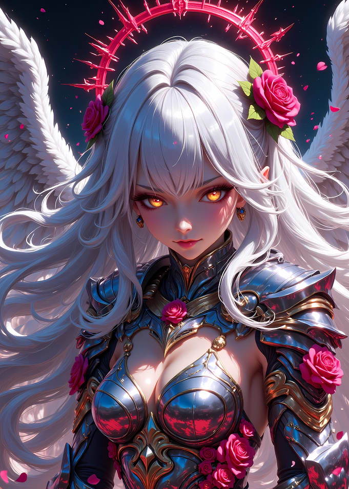 Anime Angel Warrior with Roses