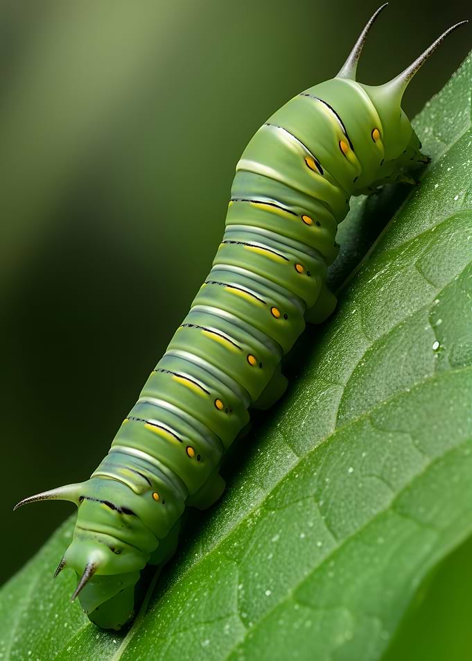 Green Caterpillar on Leaf