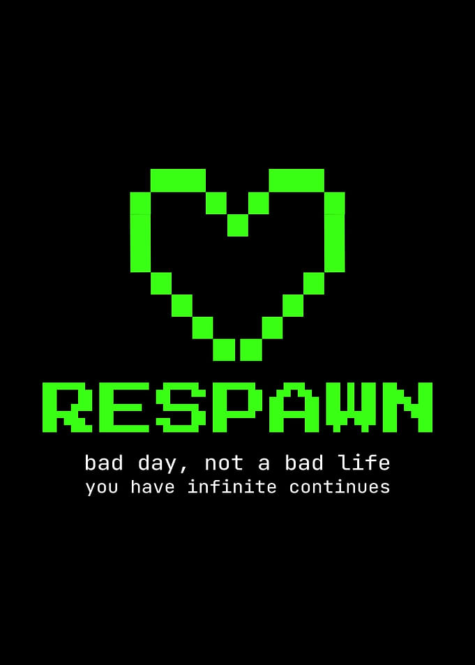 Respawn Gaming Motivation Quote Pixel Heart