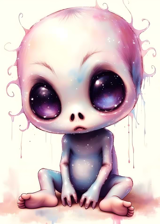 Cute Alien Baby with Galaxy Eyes