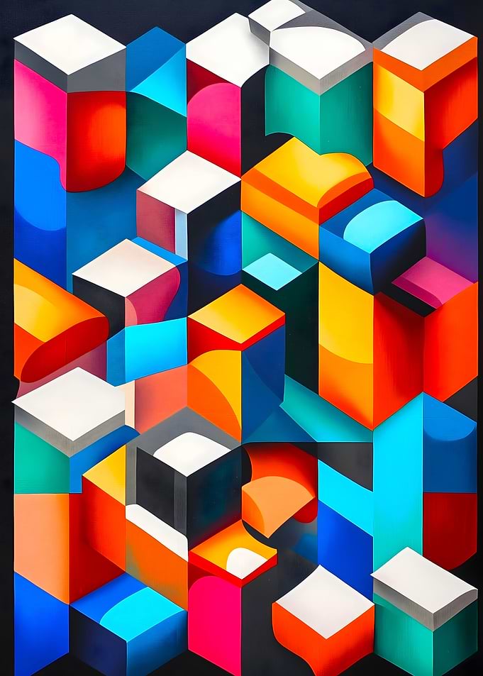 Abstract Geometric Cubes with Vibrant Colors
