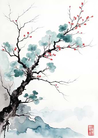 Watercolor Cherry Blossom Tree