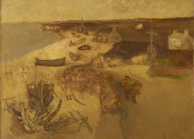 Coastal Village with Boats and Figures